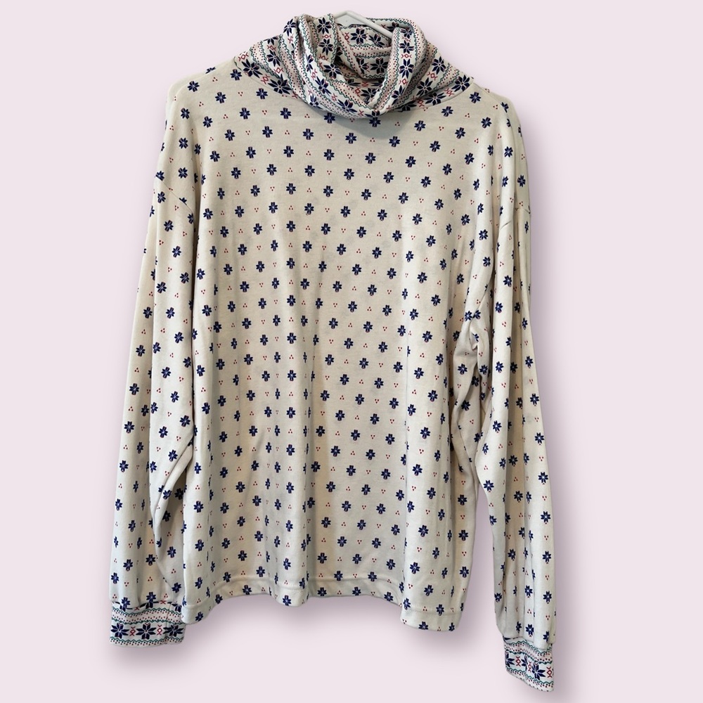 Vintage Venizia White Mod Patterned Long Sleeve Turtle Neck Contrast Cuff granny